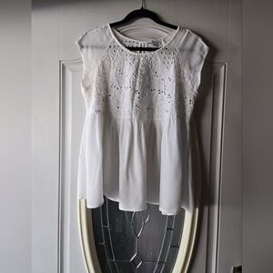Acemi Cottage Style White Lace Cutout Women's Top ~ Large